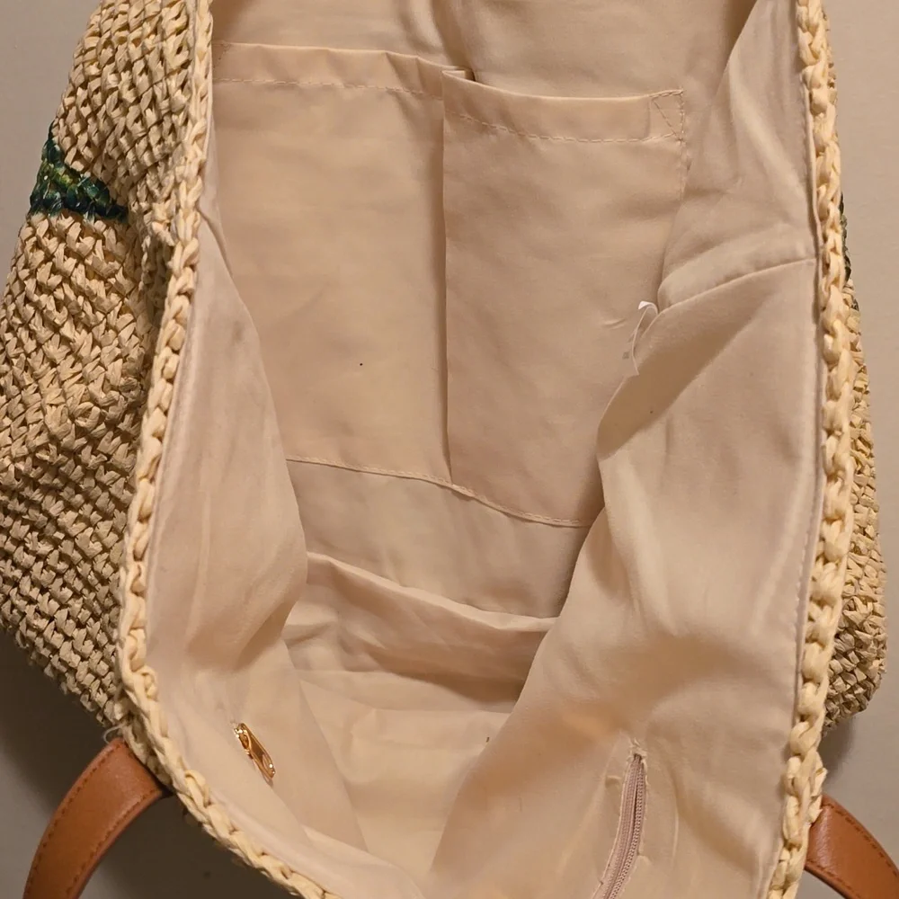 INC International Concepts Straw Tote with Parrot Embroidery #CL